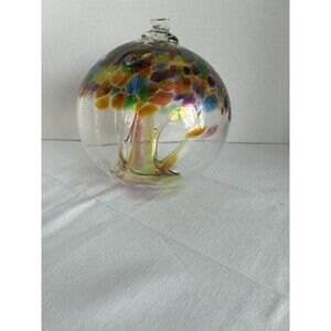 Large Art Glass Tree of Life/Enchantment Ornament Ball 6” Kitras ? Hand Blown